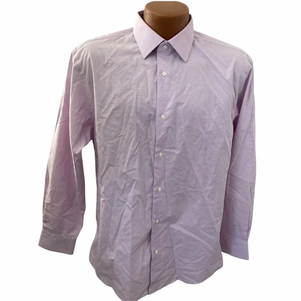 Nordstrom Shirt Mens Size 15.5 32-33 Non Iron Purple Bloom Diamond Dobby
